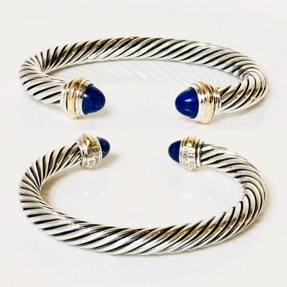 David Yurman 7mm Lapis Lazuli Cable Cuff Bracelet - Picture 4 of 7